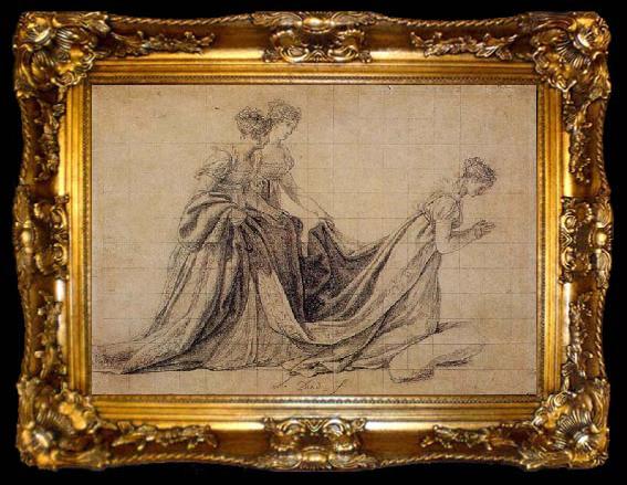 framed  Jacques-Louis  David The Empress Josephine Kneeling with Mme de la Rochefoucauld and Mme de la Valette, ta009-2